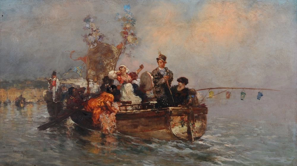 Scena di festa paesana in barca
